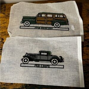 Car Cross Stitch Panels - Green and Brown